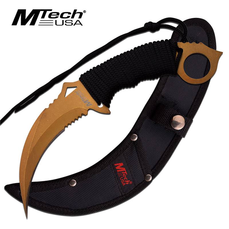Fixed Blade Combat Karambit Partial Serrated Knife With Paracord Handle