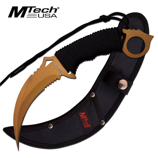 Fixed Blade Combat Karambit Partial Serrated Knife With Paracord Handle