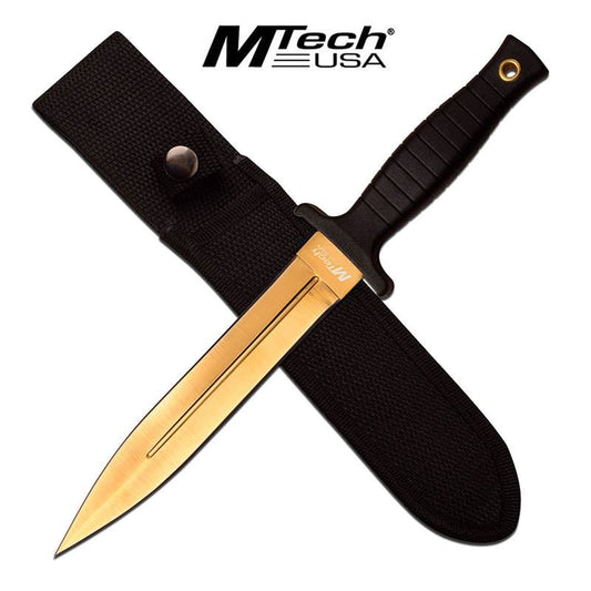 Tactical Titanium Coated Black Gold Double Edge Fixed Blade Dagger