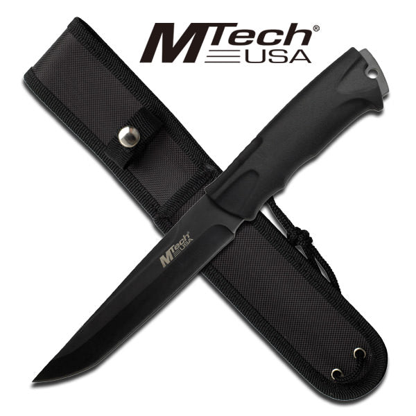 10.75 Inch Overall All Black Fixed Blade Hunting Knife With Sheath