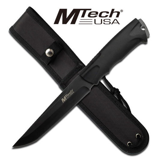 10.75 Inch Overall All Black Fixed Blade Hunting Knife With Sheath