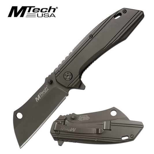 Mtech Gunmetal Gray Cleaver Blade Spring Assisted Tactical Folding Knife