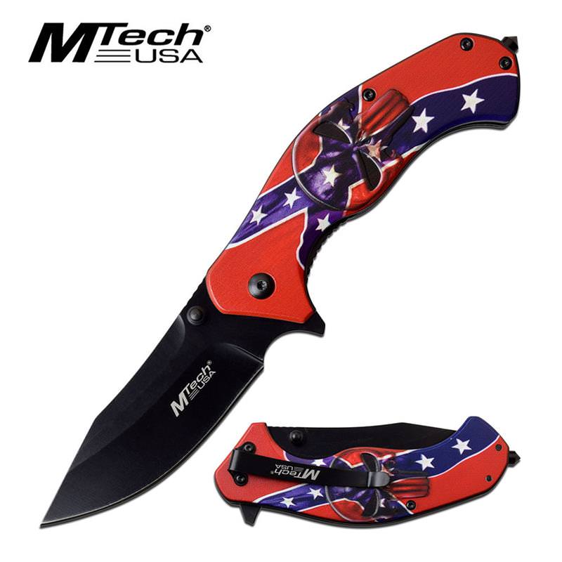 Confederate Flag Skull Spring Assisted Knife Tactical EDC