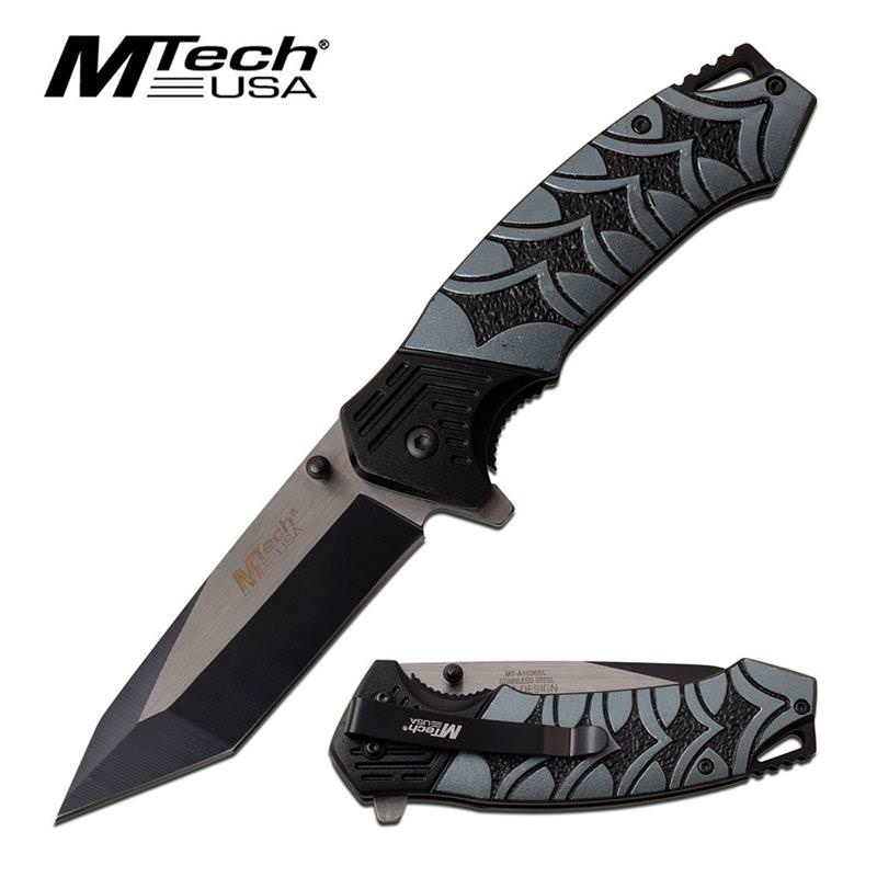 3.5" Black Tanto Blade Gray Katana Handle Tactical Spring Assist Knife