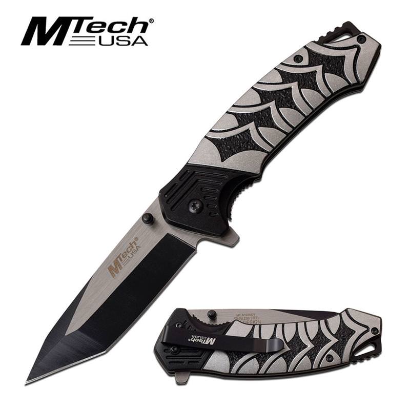 3.5" Black Tanto Blade Silver Katana Handle Tactical Spring Assist Knife