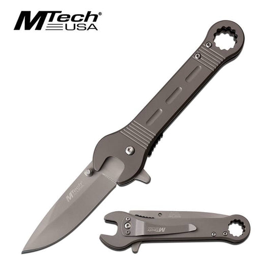 Silver Wrench Design Assisted Opening Folding Pocket Knife