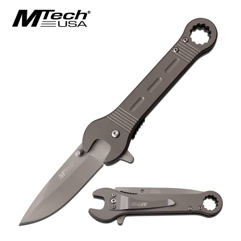 Silver Wrench Design Assisted Opening Folding Pocket Knife