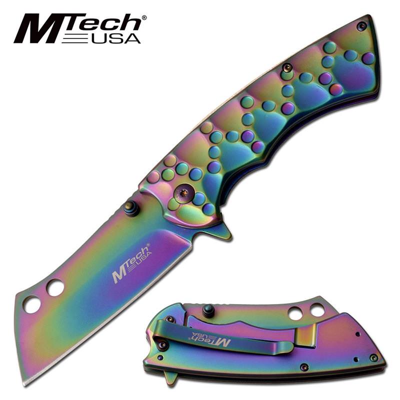 Rainbow Steel Bone Crusher Cleaver Blade Assisted Opening Pocket Knife
