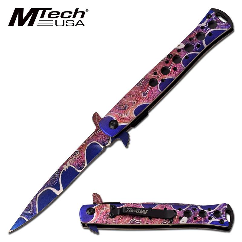 Stiletto Style Assisted Opening Folding Pocket Knife Pink Purple