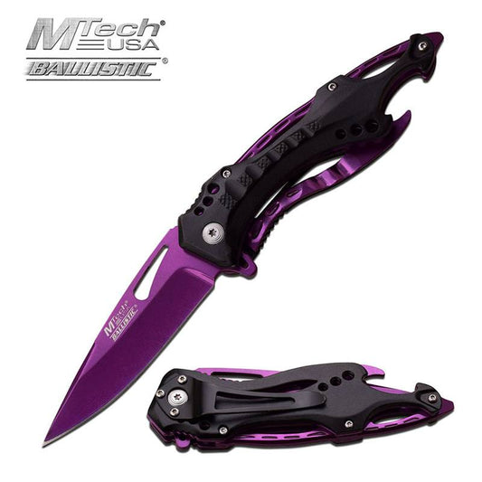 Mtech USA 4.5 Inch Closed Spring Assisted Opening Knife Bottle Opener Purple