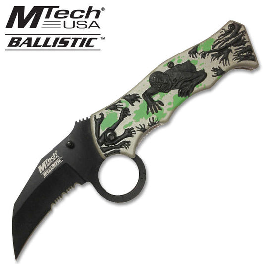 Spring Assist Knife - Black Zombie With Green Blood on Grey Handle