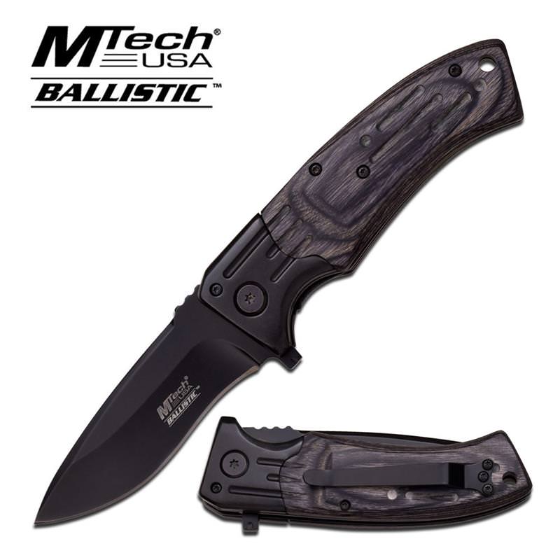 Mtech Black Wood Heavy Duty Spring Assisted Folding Pocket Knife