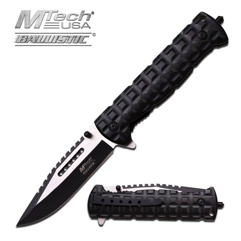 9" Black Silver Blade Tactical Glass Breaker Spring Assisted Knife