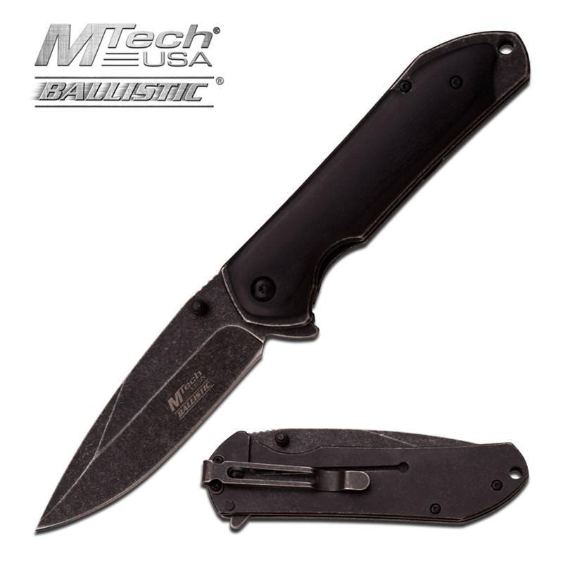 Tactical Stonewash Black Spring Assisted Folding Knife