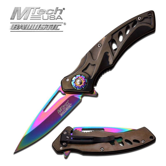 MTech USA Ballistic Tactical Spring Assisted Knife Rainbow Titanium