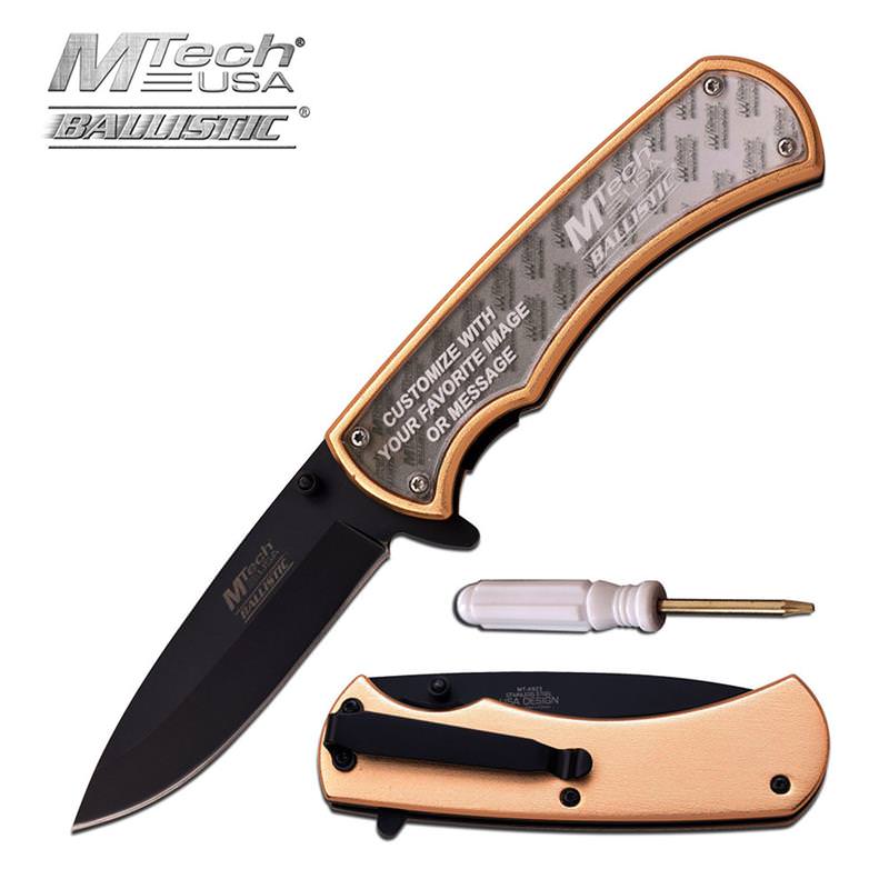Spring Assisted Holding Pocket Knife W/ Customizable Design Handle