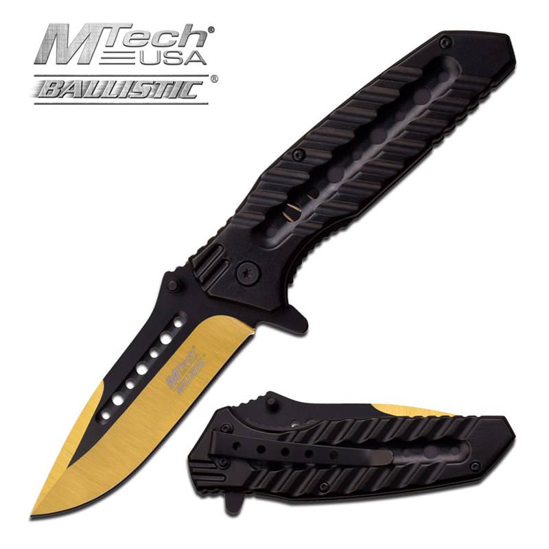 MTech USA Gold And Black Handle Spring Assisted Knife