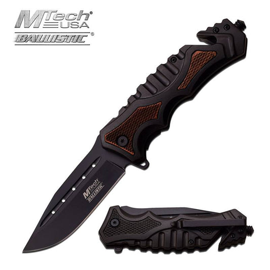 MTech Tactical Rescue Spring Assist Knife PakkaWood Insert Handle
