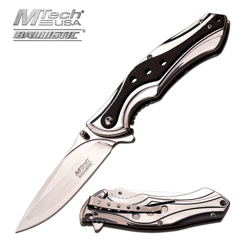MTech USA Ballistic Black Mirror Reflect Tactical Spring Assist Pocket Knife