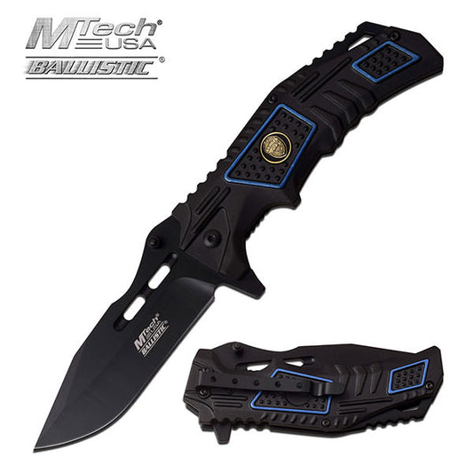 Police Department Madallion Mounted Black Tactical Spring Assisted Folding Knife