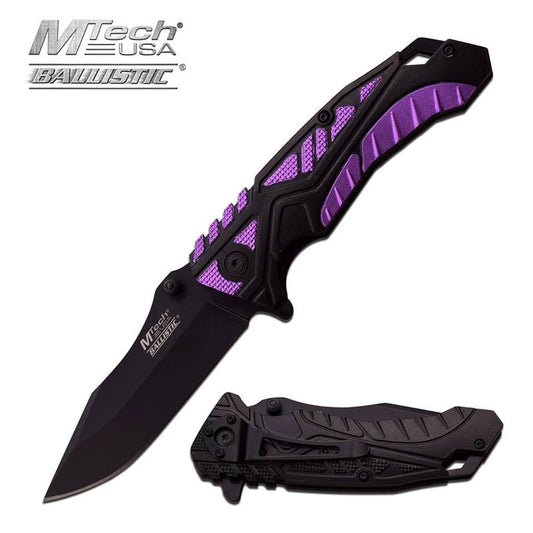 4.7 Inch Mtech Black Purple Spring Action Spring Assisted Knife