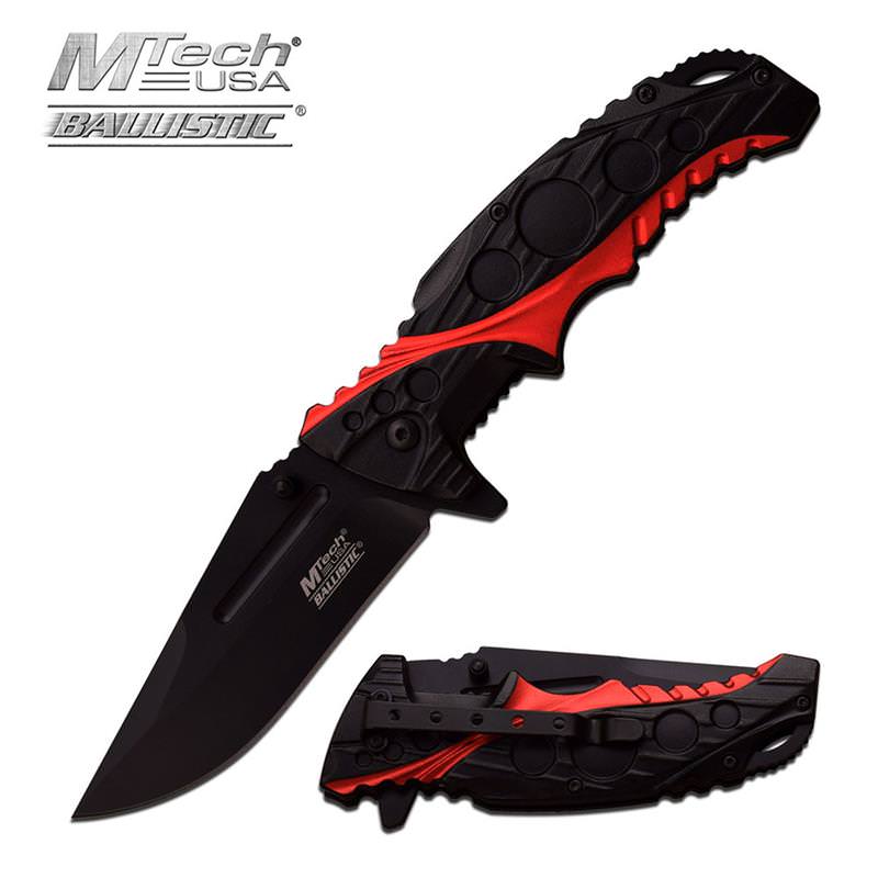 Black Red 2 Tone Handle Spring Assisted Opening Knife