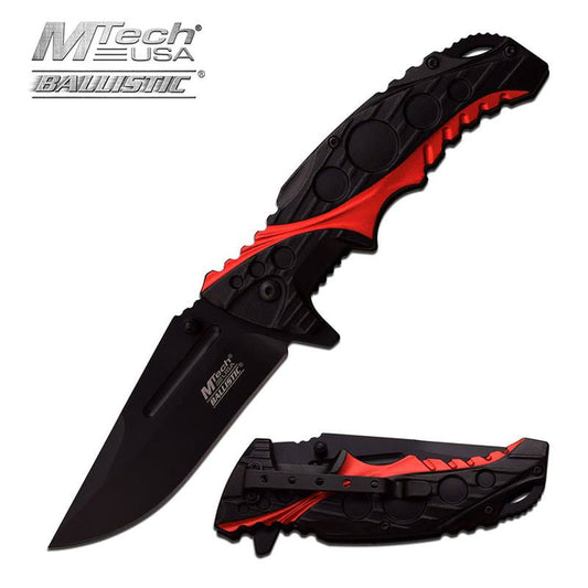 Black Red 2 Tone Handle Spring Assisted Opening Knife