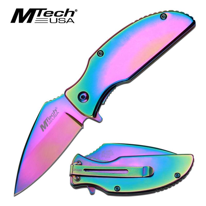 Rainbow Titanium Coated Standard Spring Assisted Folding Pocket Knife