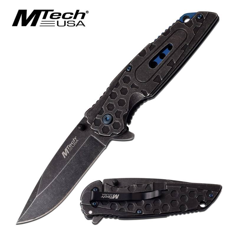 Mtech Heavy Duty Stone Gray Blue Tactical Spring Assist Knife EDC