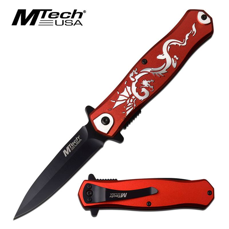 4.5" Stiletto Blade Tactical Red Dragon Spring Assisted Knife