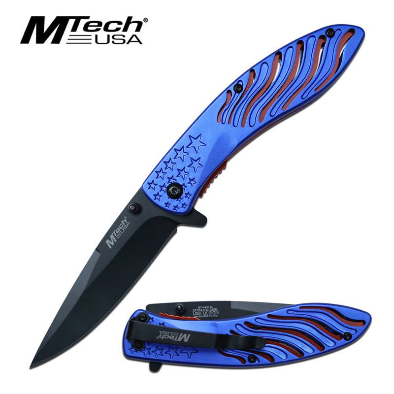 3.5" Black Blade Blue Star Tactical EDC Spring Assisted Folding Knife