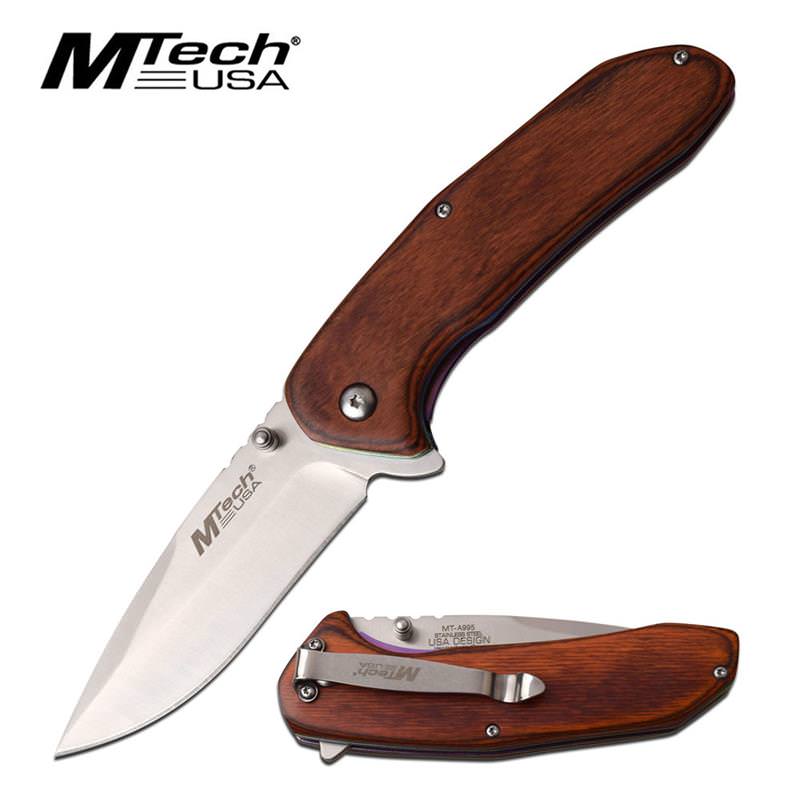 MTech 3.5" 3CR13 Steel Pakkawood Handle Assisted Open EDC Knife