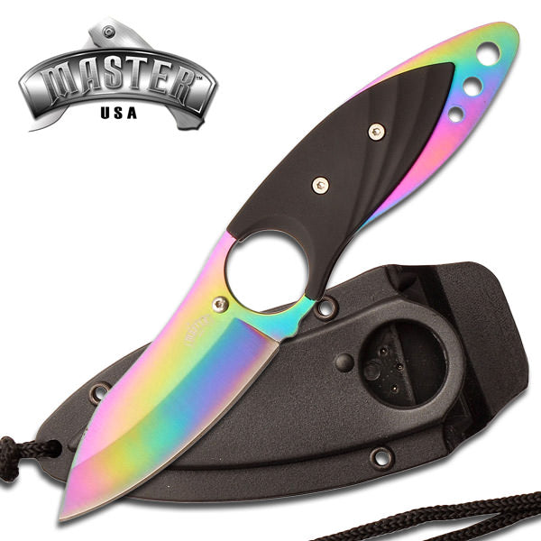6.75" Stainless Steel Rainbow Combat Tactical Neck Knife with Hard Case