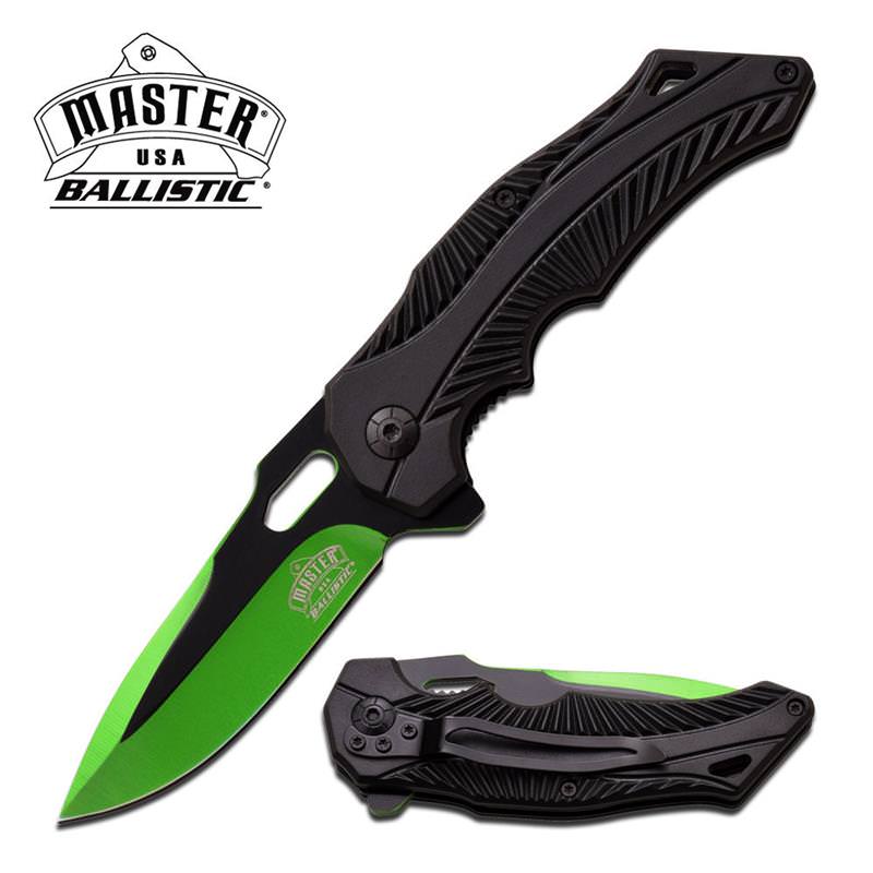 Ballistic Assisted Spring Action Opening Knife - Black Green Blade
