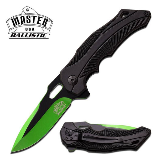 Ballistic Assisted Spring Action Opening Knife - Black Green Blade