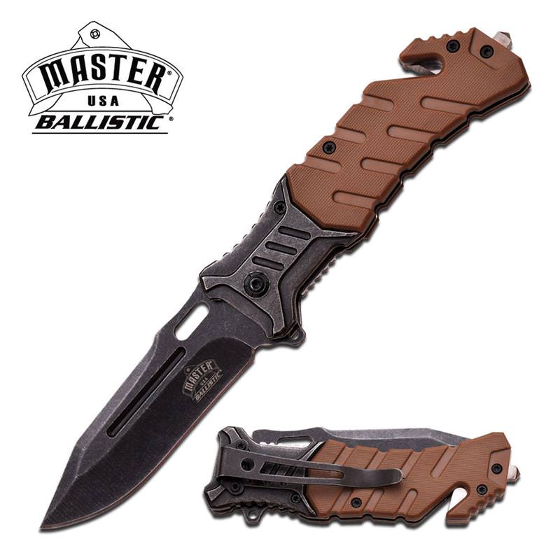 Ballistic USA Desert Tan Handle Rescue Folder Spring Assisted Pocket Knife
