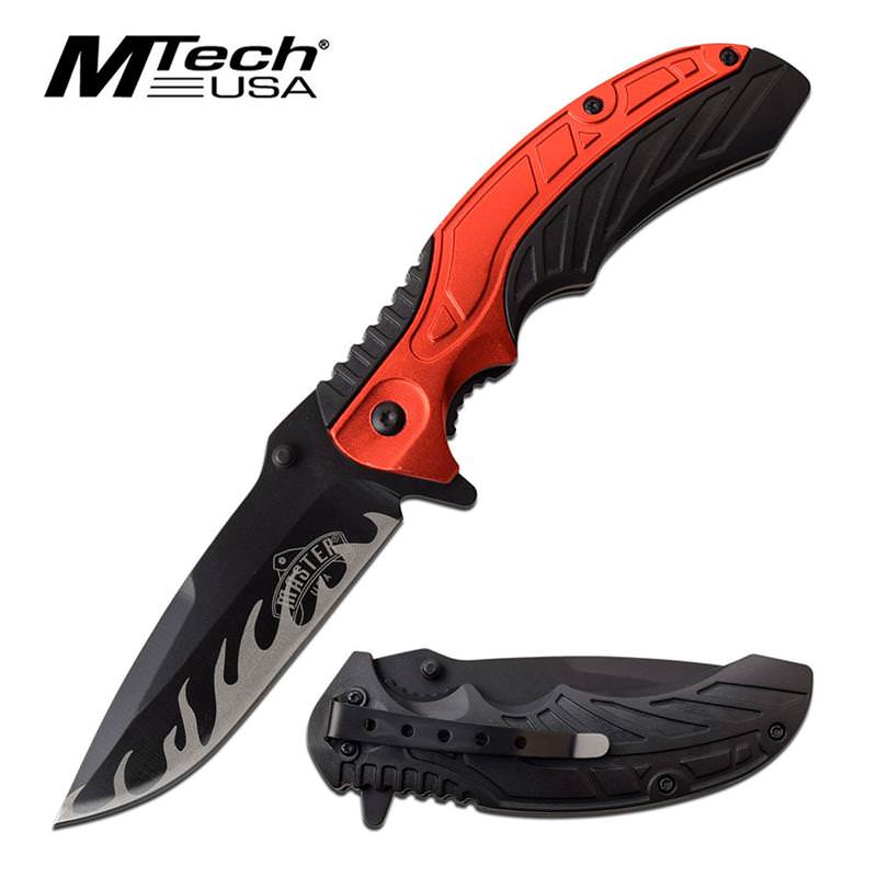 3.75" Black Flame Blade Red Tactical EDC Spring Assist Knife