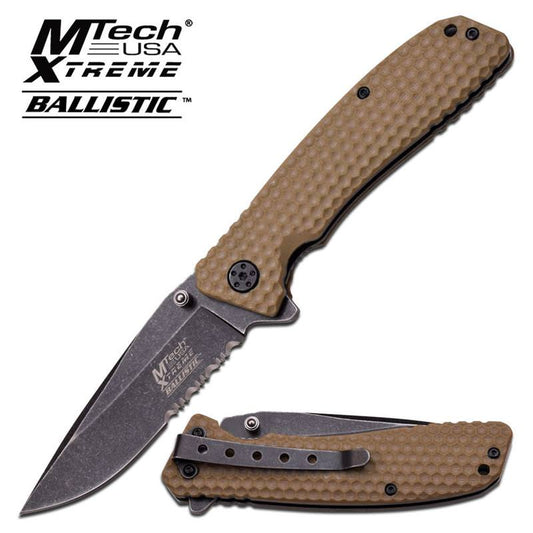 Stonewash Textured Desert Tan G10 Handle Spring Assist Folding Knife