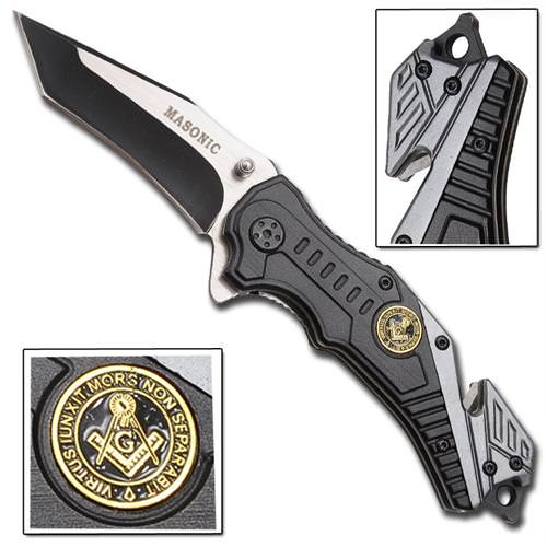 Spring Assist - Legal Auto Knife - Masonic Two-Tone Rescue Knife
