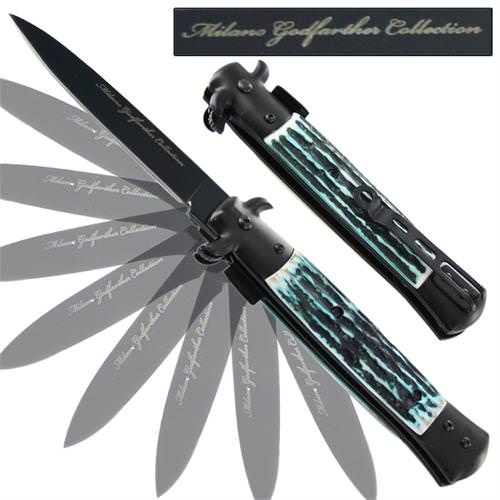 Milano Godfather Spring Assisted Stag Knife - Blue