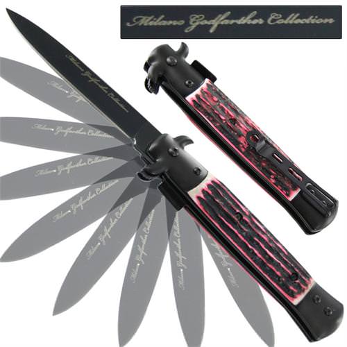 Milano Godfather Spring Assisted Stag Knife - Pink