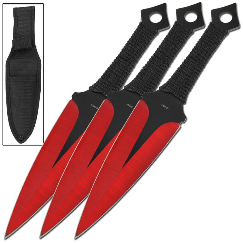 Momochi Ninjutsu Precision 3 Pcs Throwing Knives Set Red