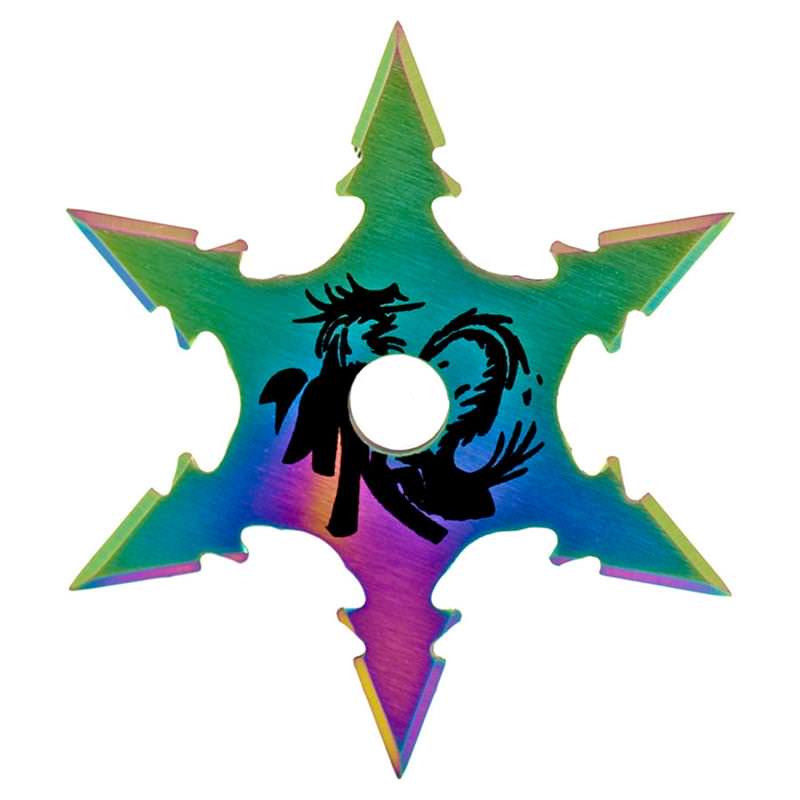 Secret Dragon Ninja Six Points Throwing Star Rainbow Finish With Pouch
