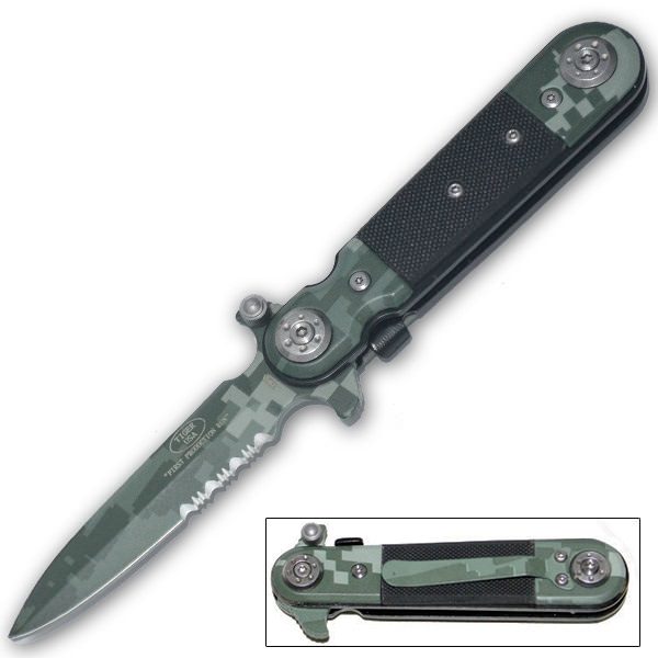 Spear Tip Spring Assisted Opening Pocket Knife - Digital Camo