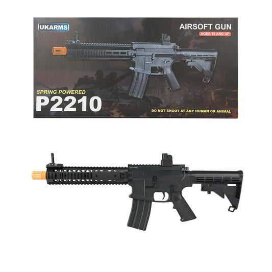 P2210 Quad RIS M4 Spring Airsoft Rifle With Grip Covers FPS 194 w/ 0.20G BBs