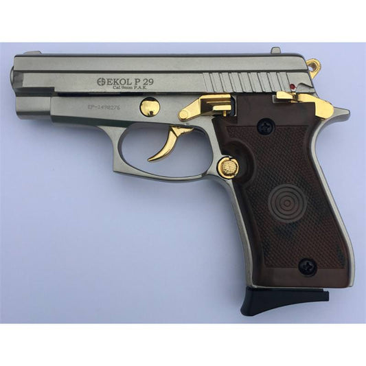 P29 Semi Automatic Blank Firing Pistol Satin With Gold Fittings