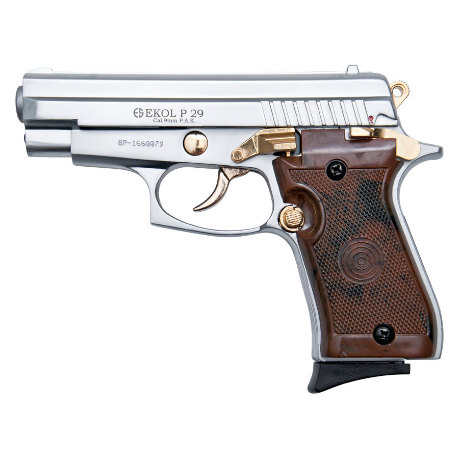 P29 Semi Automatic Blank Firing Pistol Nickel With Gold Fittings