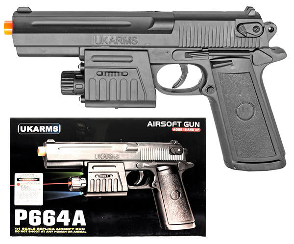P664A Airsoft Spring Pistol with Laser and Red/Blue and Green LED Lights