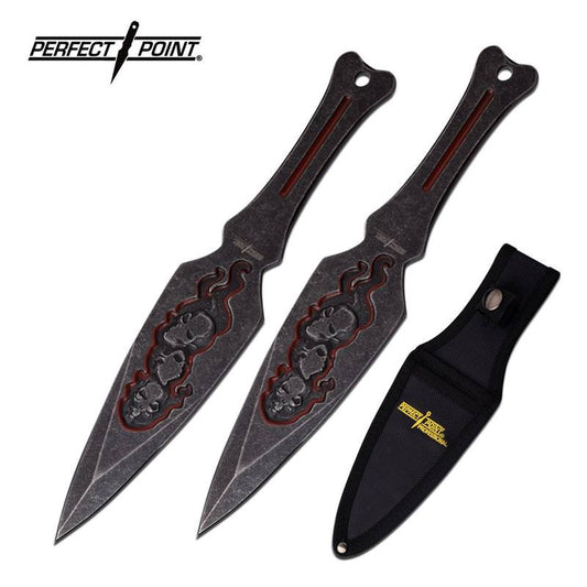 Professional 9" Black Red Skull Throwing Knife Knives 2 Pc Kunai Set
