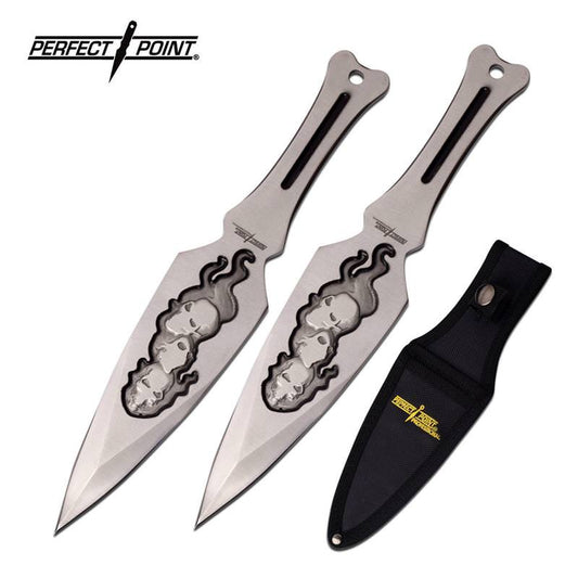 Professional 9" Silver Skull Throwing Knife Knives 2 Pc Kunai Set
